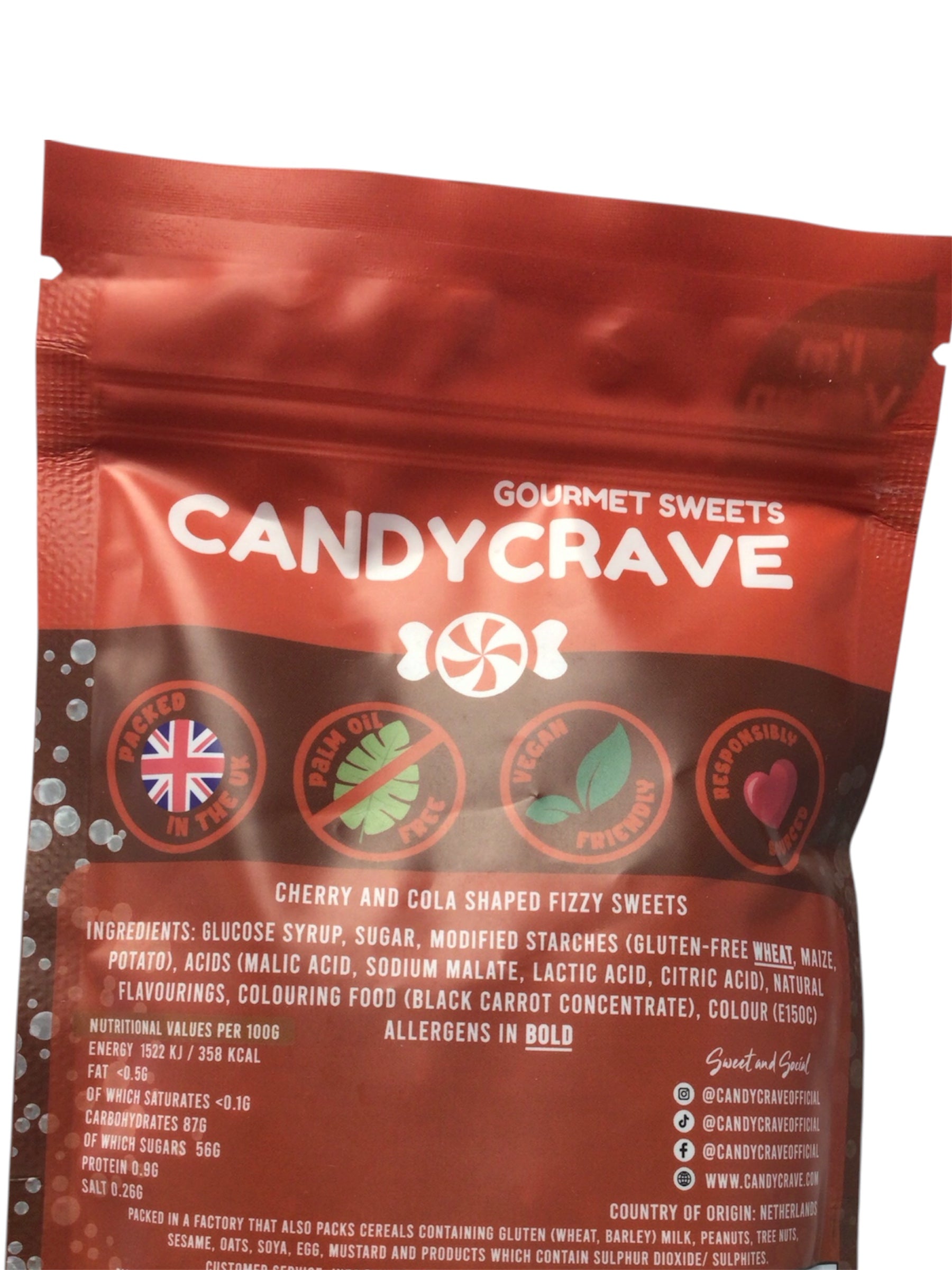 Candycrave Gourmet Sweets Cherry Cola Bottles – 150g Bag
