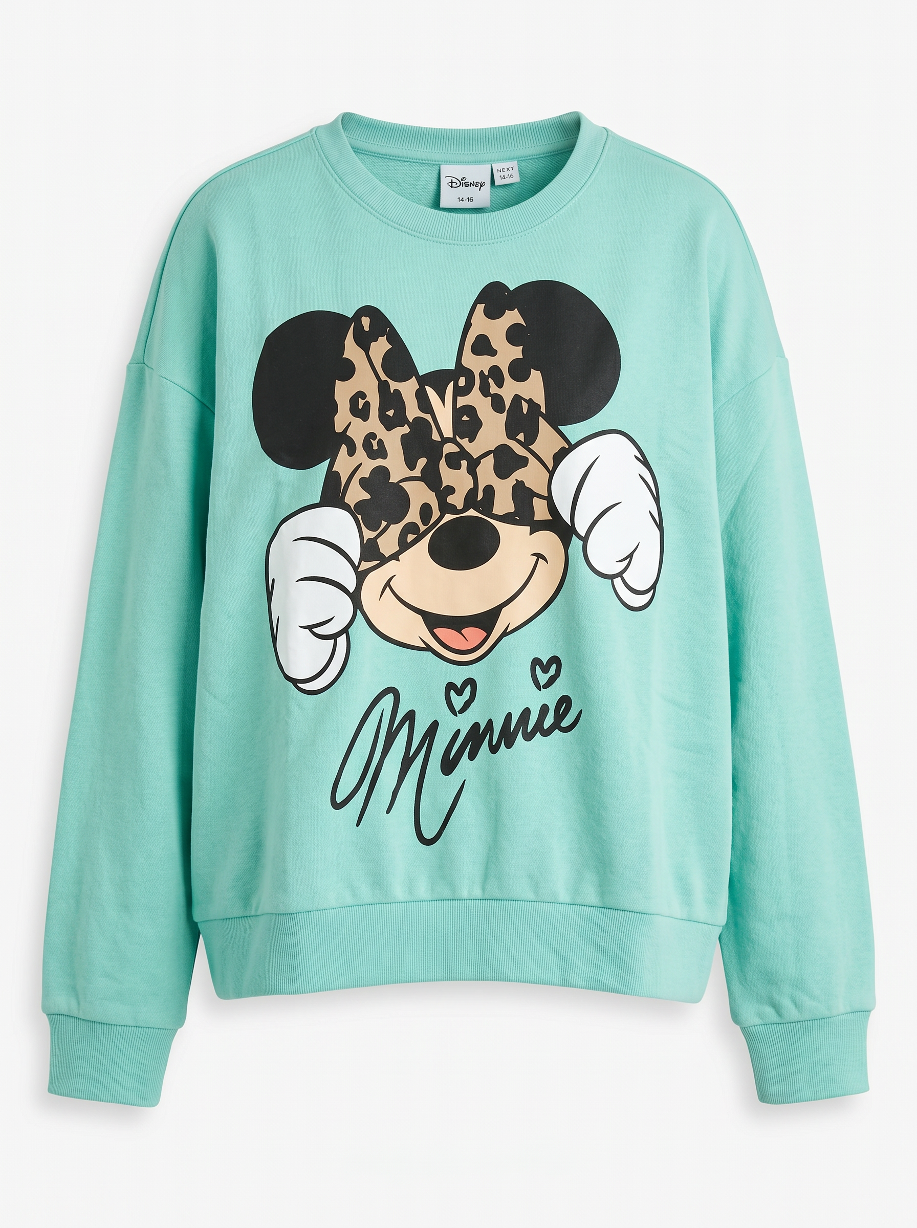 Disney Minnie Mouse Leopard Bow Sweatshirt – Mint Green size 16/18 RRP £20
