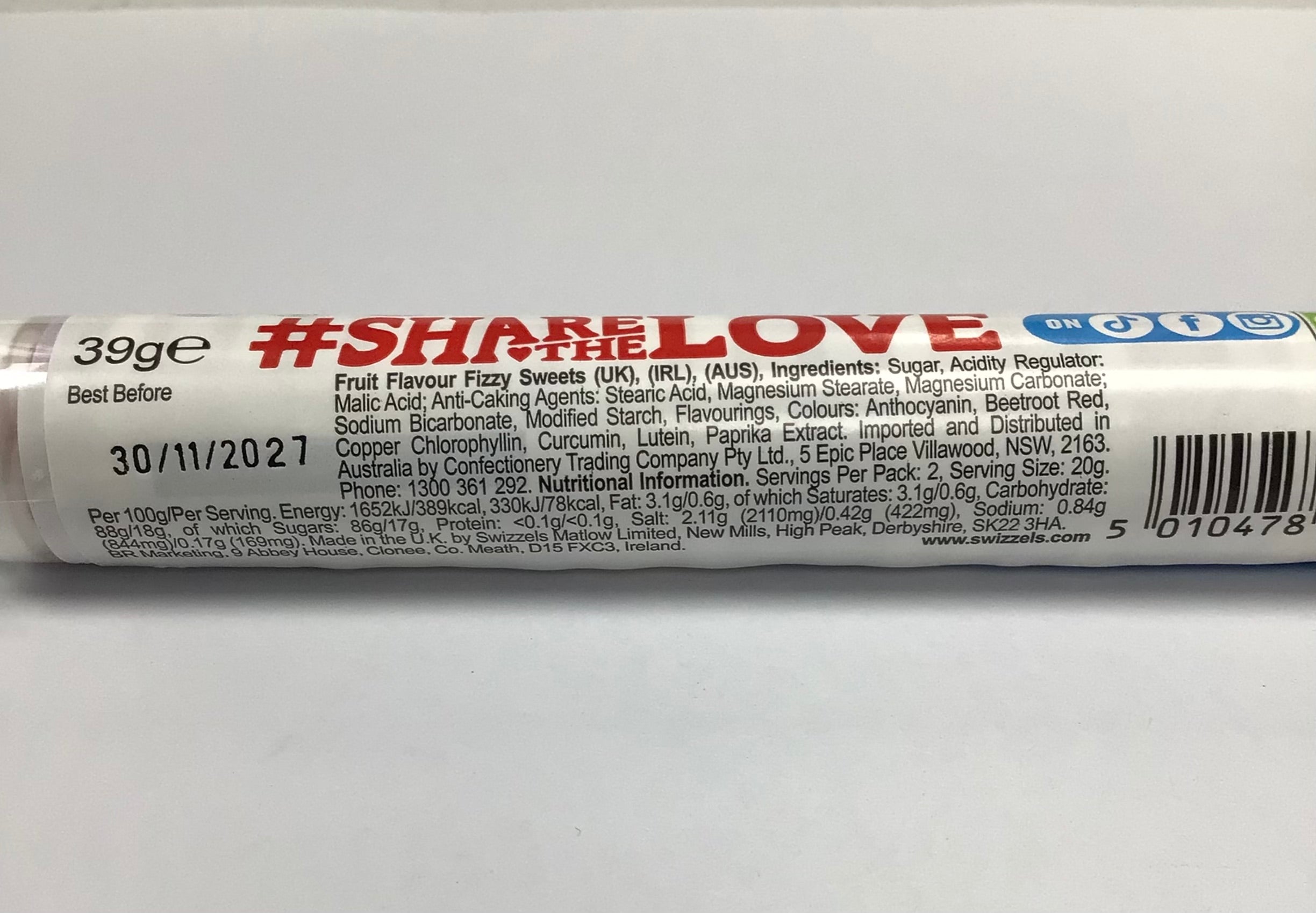 Swizzels Giant Love Hearts Roll (39g)