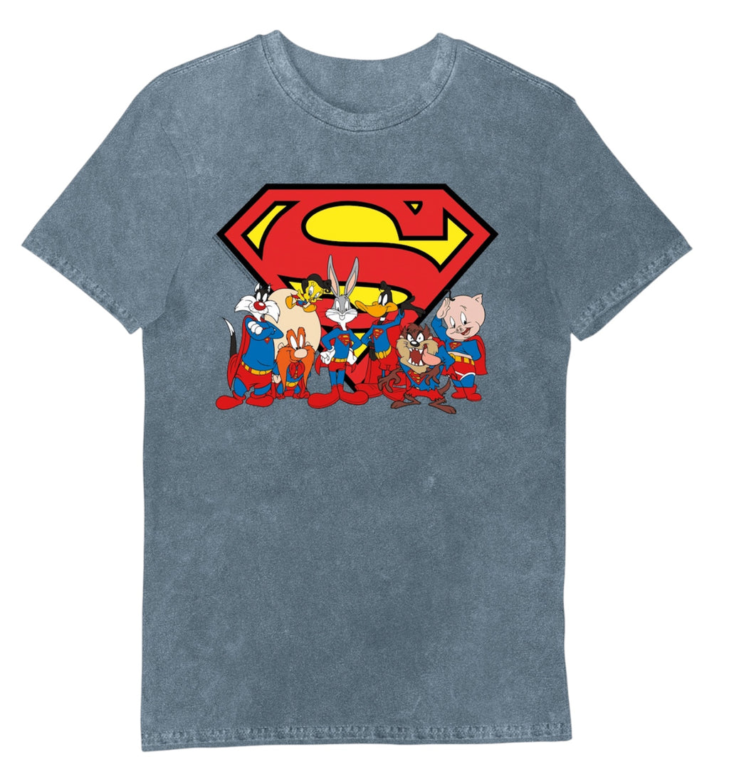 Official Looney Tunes x Superman Mashup Men's Eco Wash T-Shirt – Slate Blue