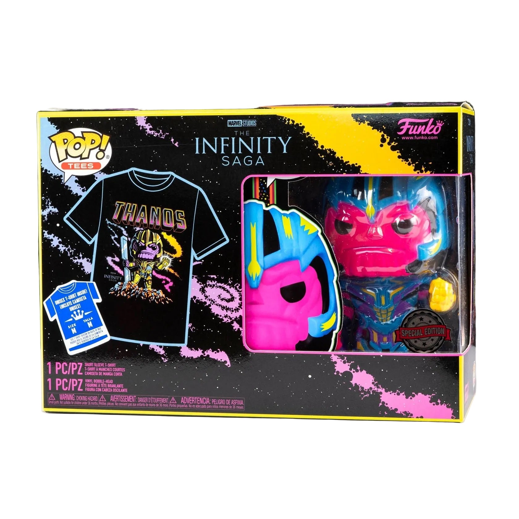 Funko Pop! Marvel Studios The Infinity Saga – Thanos Black Light T-Shirt & Bobble-Head Box Set