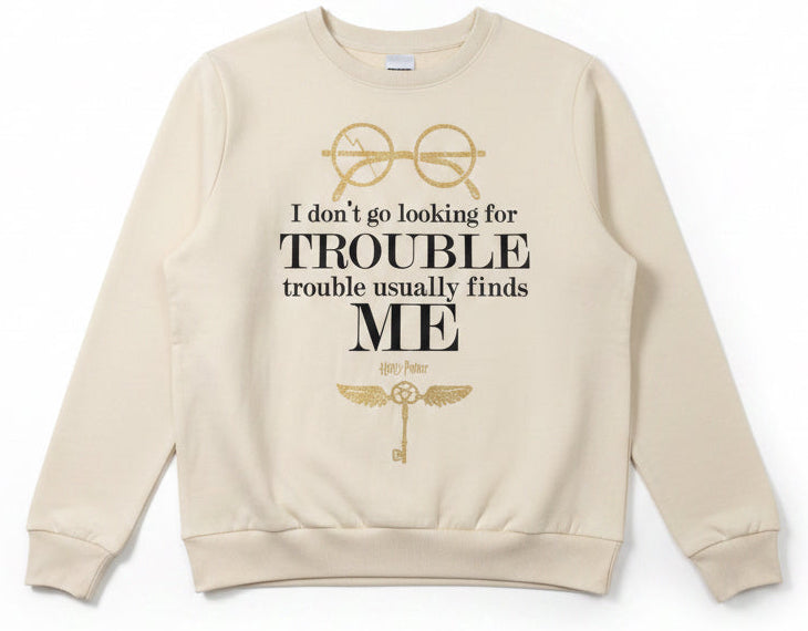 Official Harry Potter "Trouble Finds Me" Graphic Sweatshirt – Cream Size 8-10