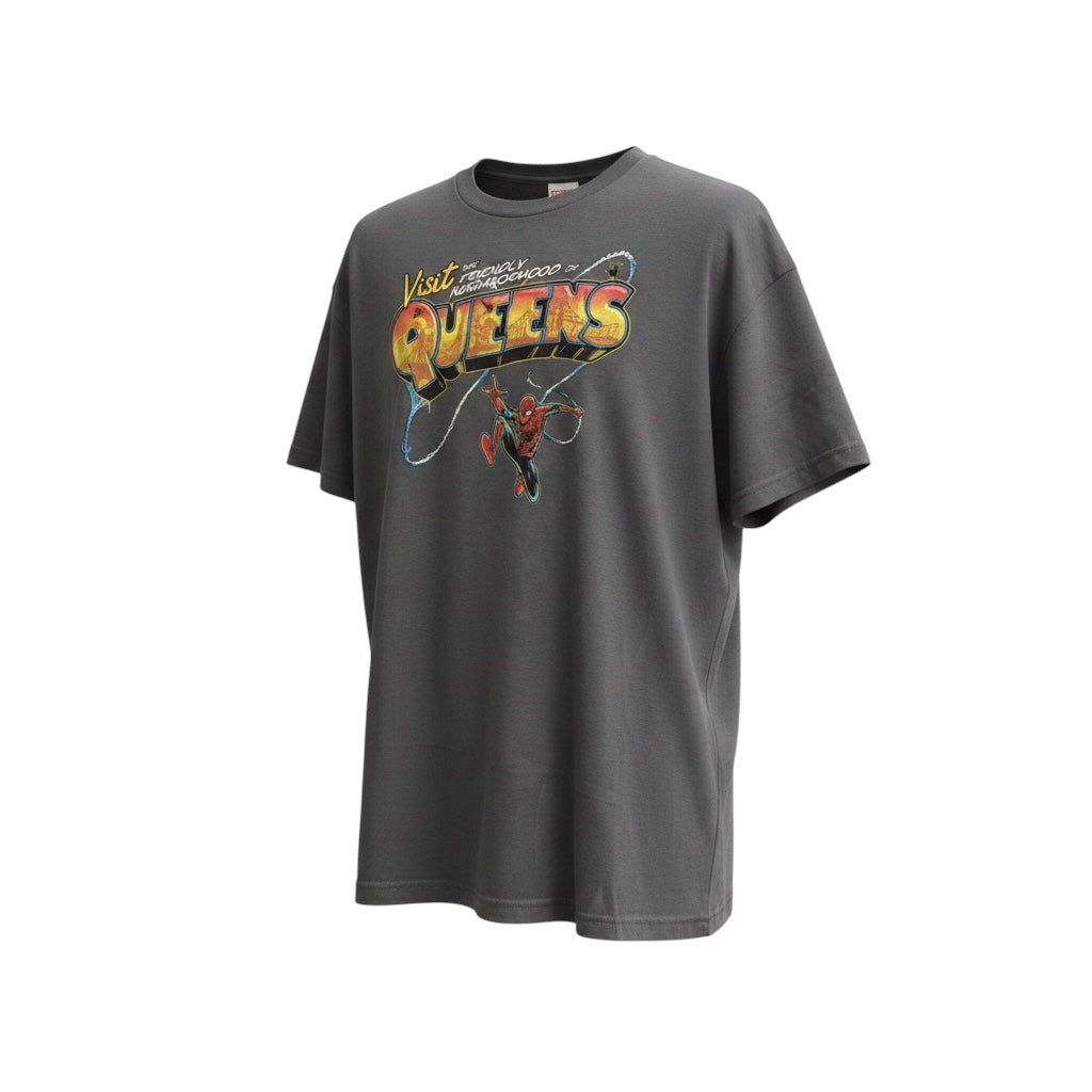Marvel Spider-Man "Visit Queens" Vintage Graphic T-Shirt – Charcoal Gray