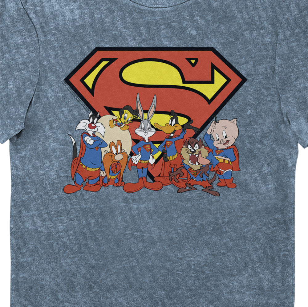 Official Looney Tunes x Superman Mashup Men's Eco Wash T-Shirt – Slate Blue