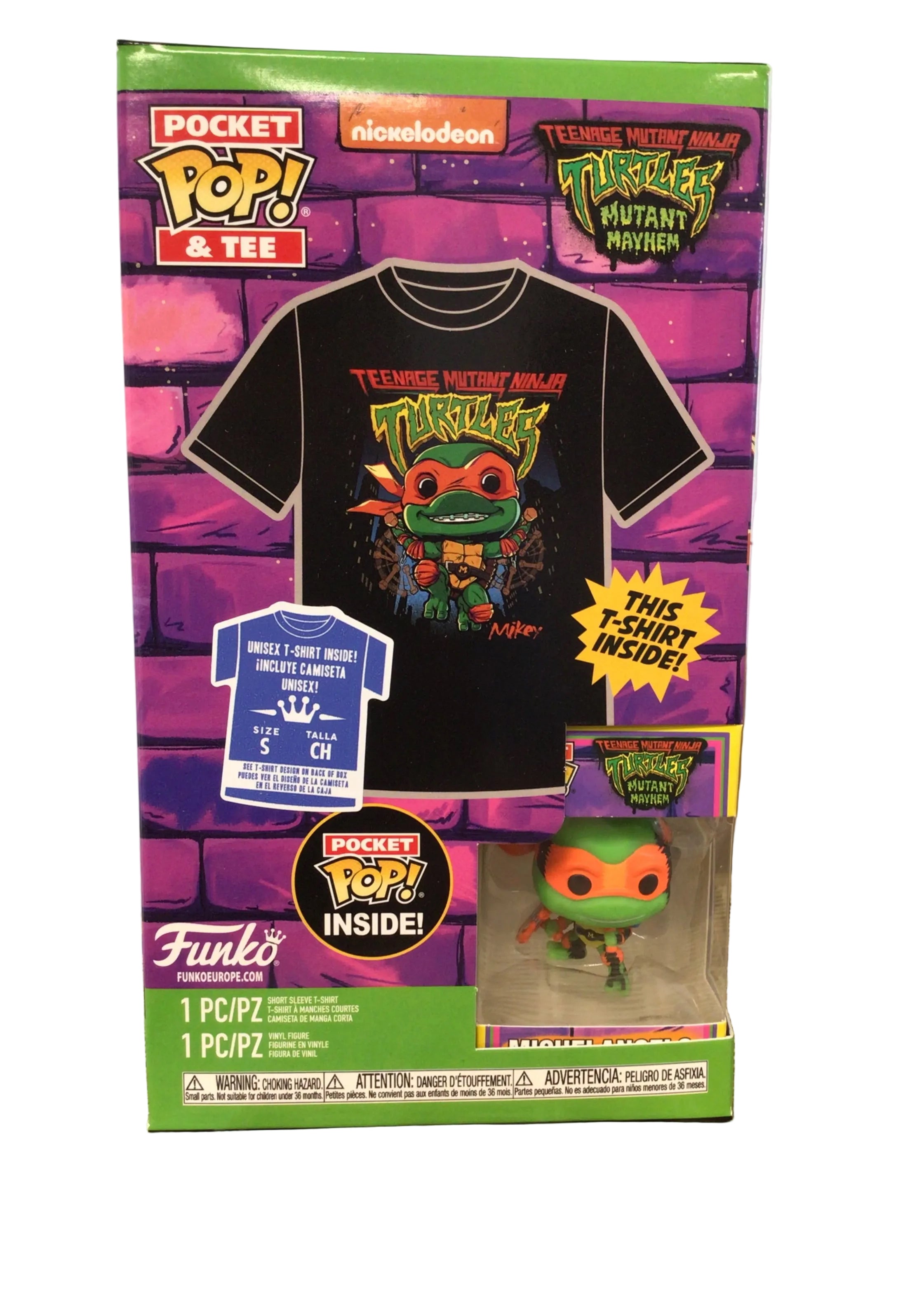 Funko Pocket Pop! & Tee TMNT Mutant Mayhem Michelangelo Mikey Box Set - Size S Child age 8-9