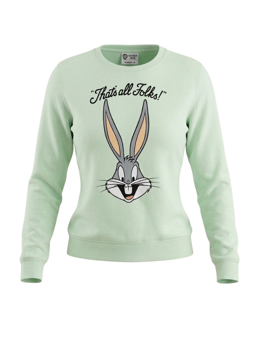 Official Looney Tunes Bugs Bunny Sweatshirt - "That's All Folks!" Mint Green Jumper Size 16/18 RRP £27