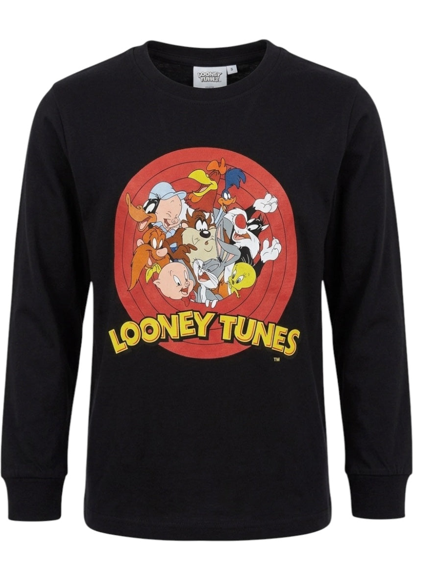 Official Looney Tunes Kids Retro Character Grid Long Sleeve Graphic Tee – Black RRP £12