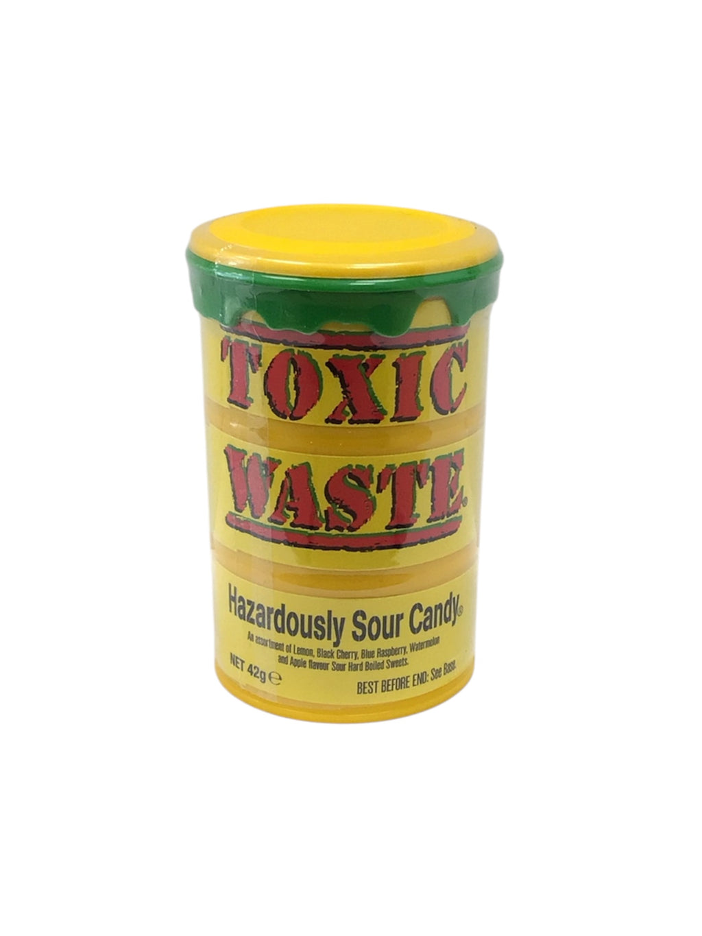 Toxic Waste Hazardously Sour Candy Drum 42g – Assorted Sour Boiled Sweets (Yellow)